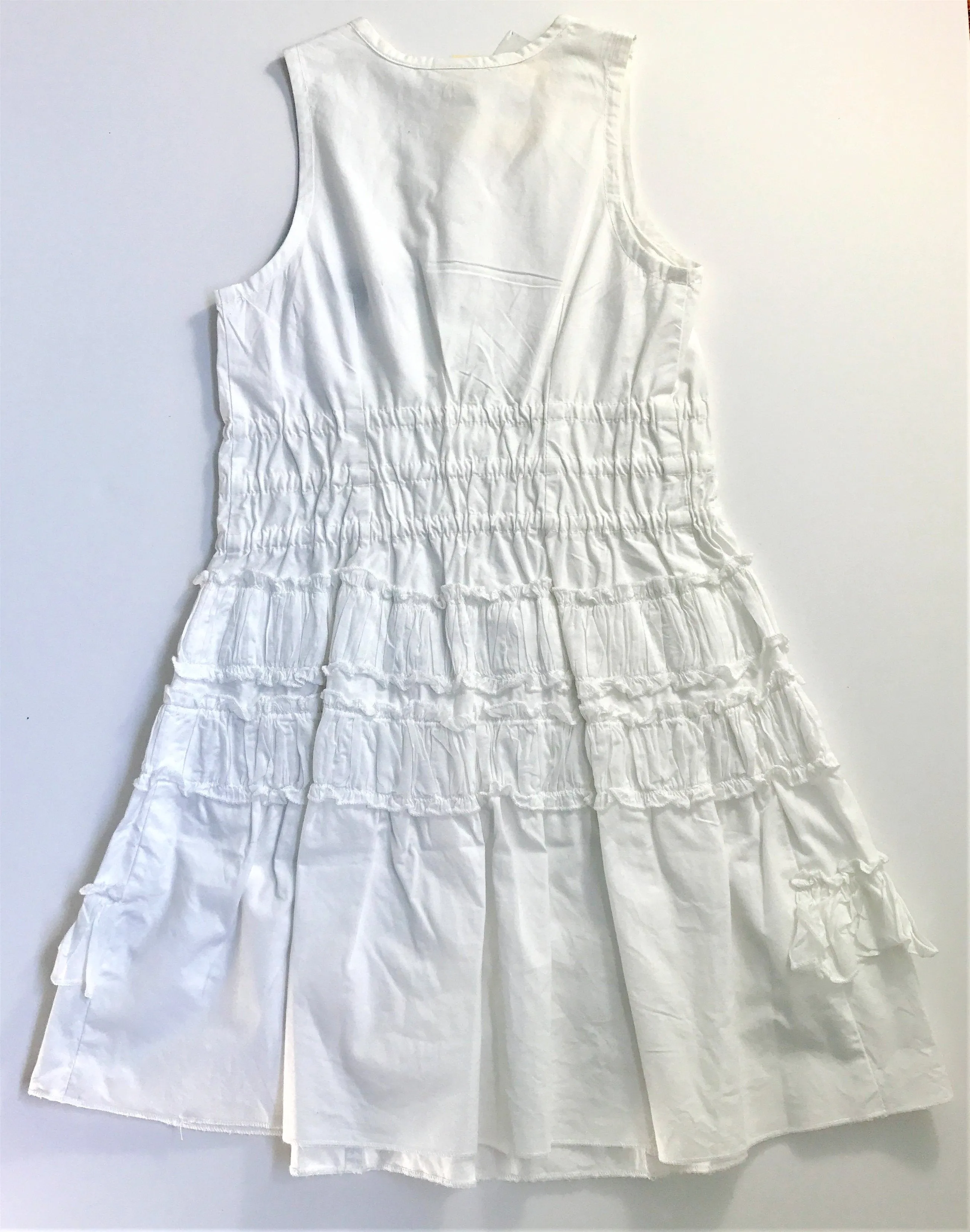 3Pommes White Tiered Front Lace-up Cotton Dress