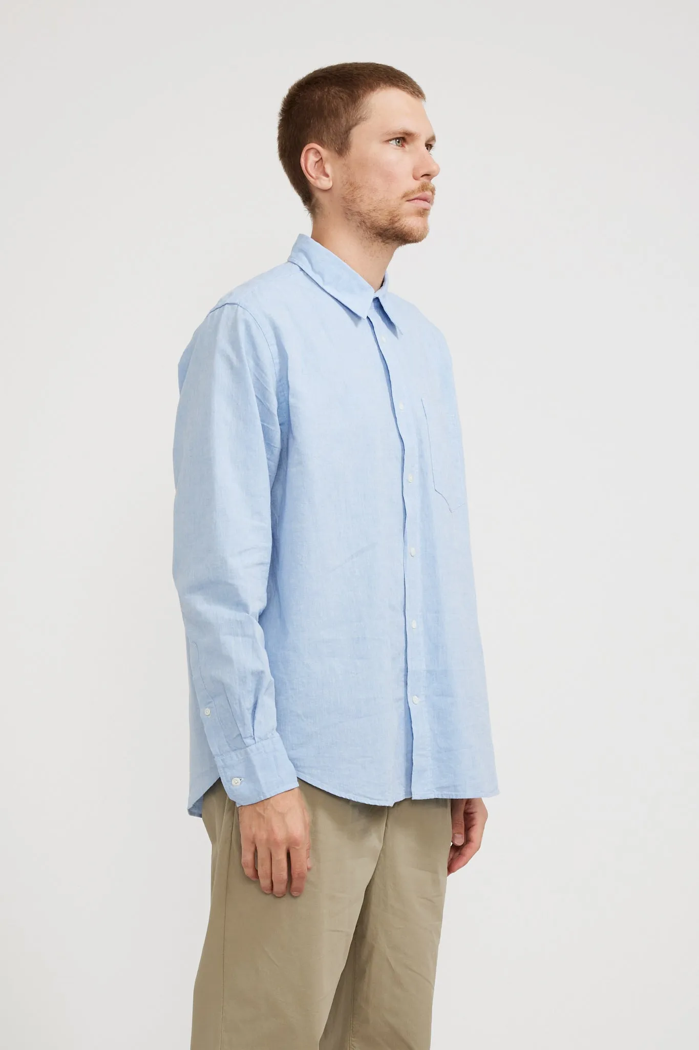 Algot Relaxed Cotton Linen Shirt Pale Blue