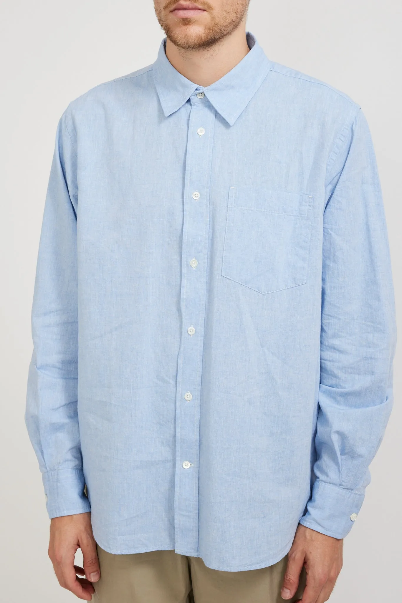 Algot Relaxed Cotton Linen Shirt Pale Blue