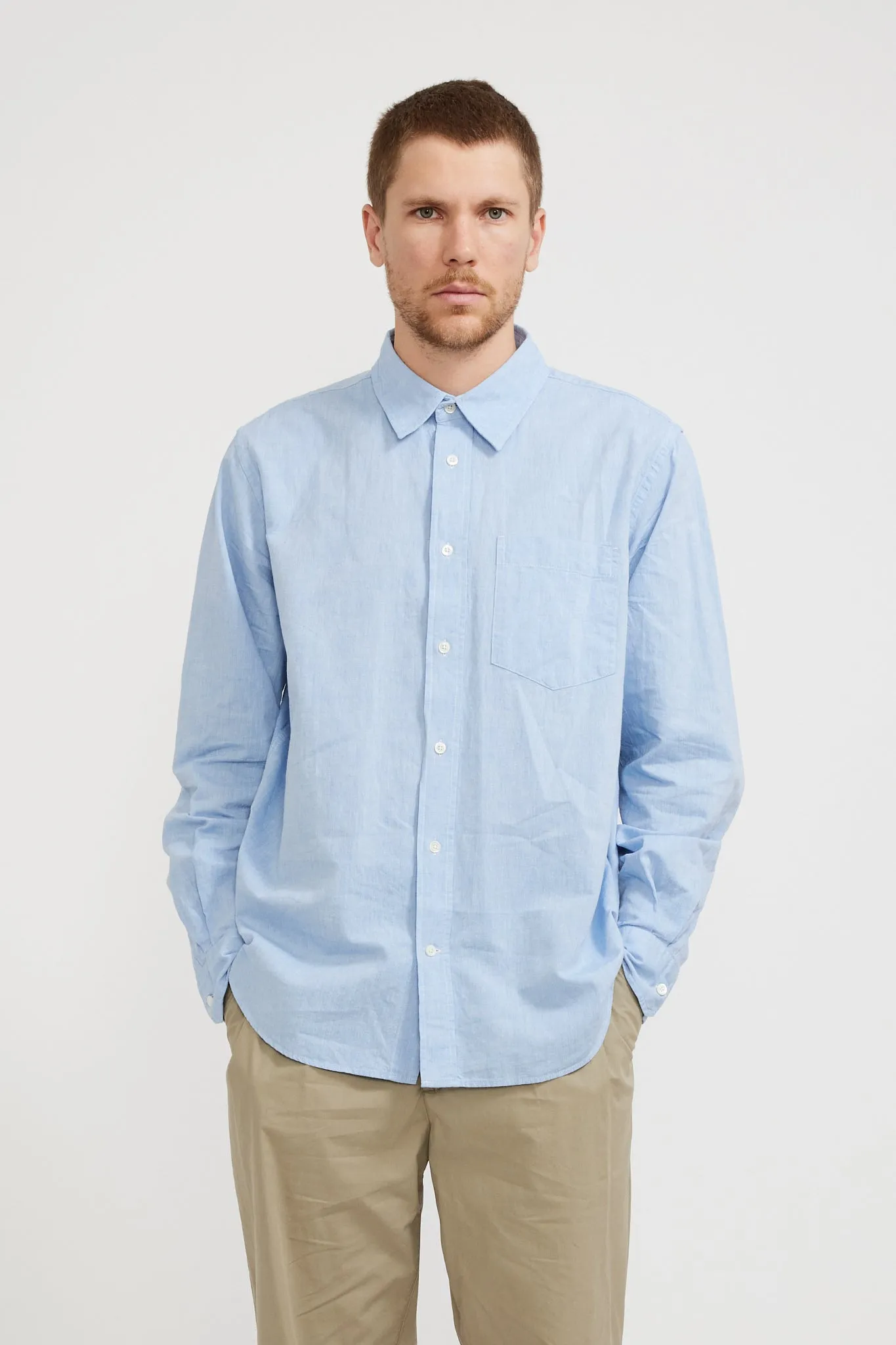 Algot Relaxed Cotton Linen Shirt Pale Blue