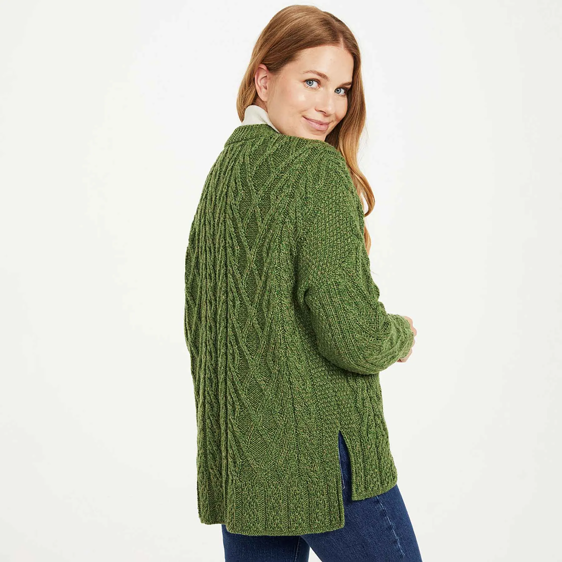 Aran Knit Trellis Button Cardigan- Green