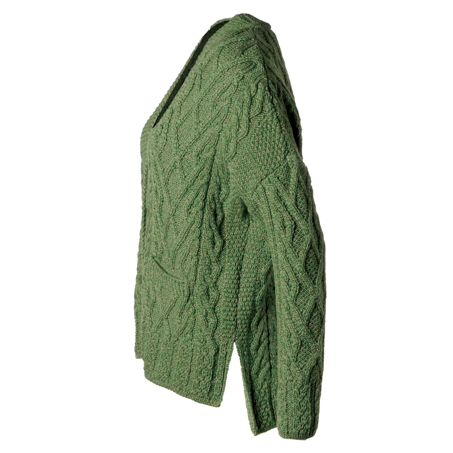 Aran Knit Trellis Button Cardigan- Green