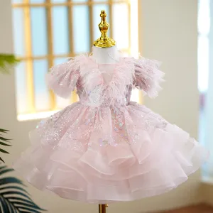 Baby Girl Formal Princess Dress Girl Pink Sequin Birthday Dresses