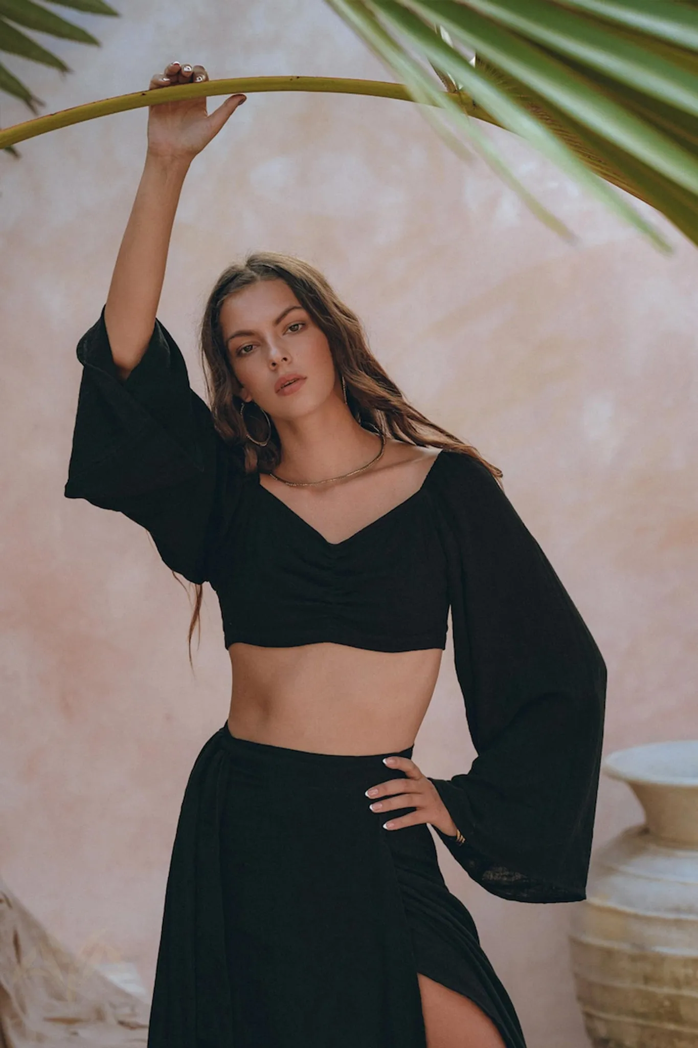 Black Summer Open Belly Top and Skirt • Black Tank Top and Maxi Skirt