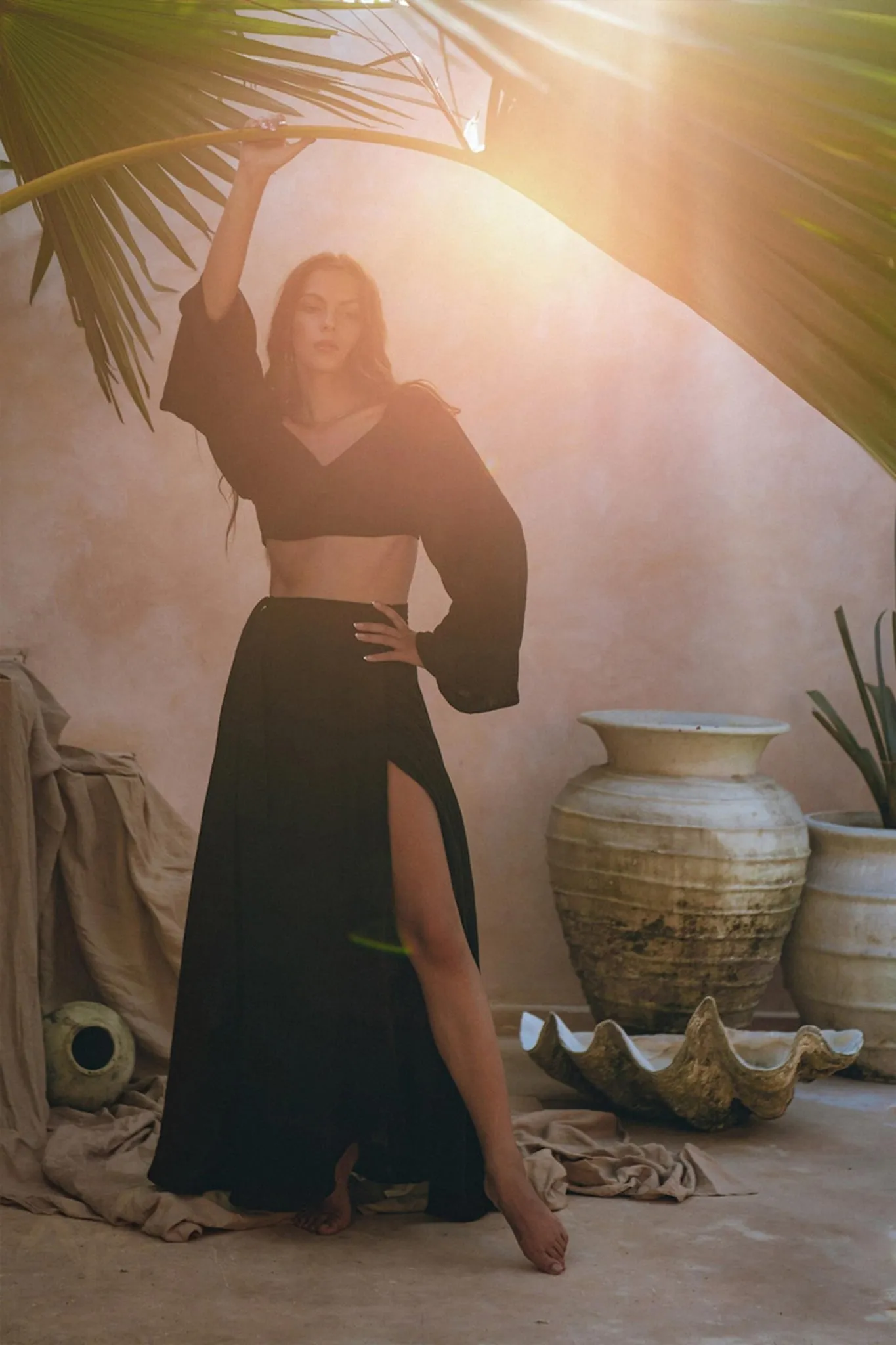 Black Summer Open Belly Top and Skirt • Black Tank Top and Maxi Skirt