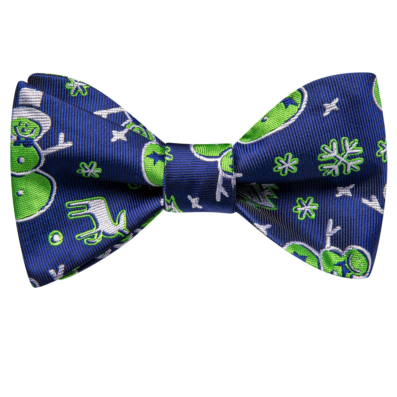 Blue Green Christmas Snowmen Self-tied Bow Tie Hanky Cufflinks Set