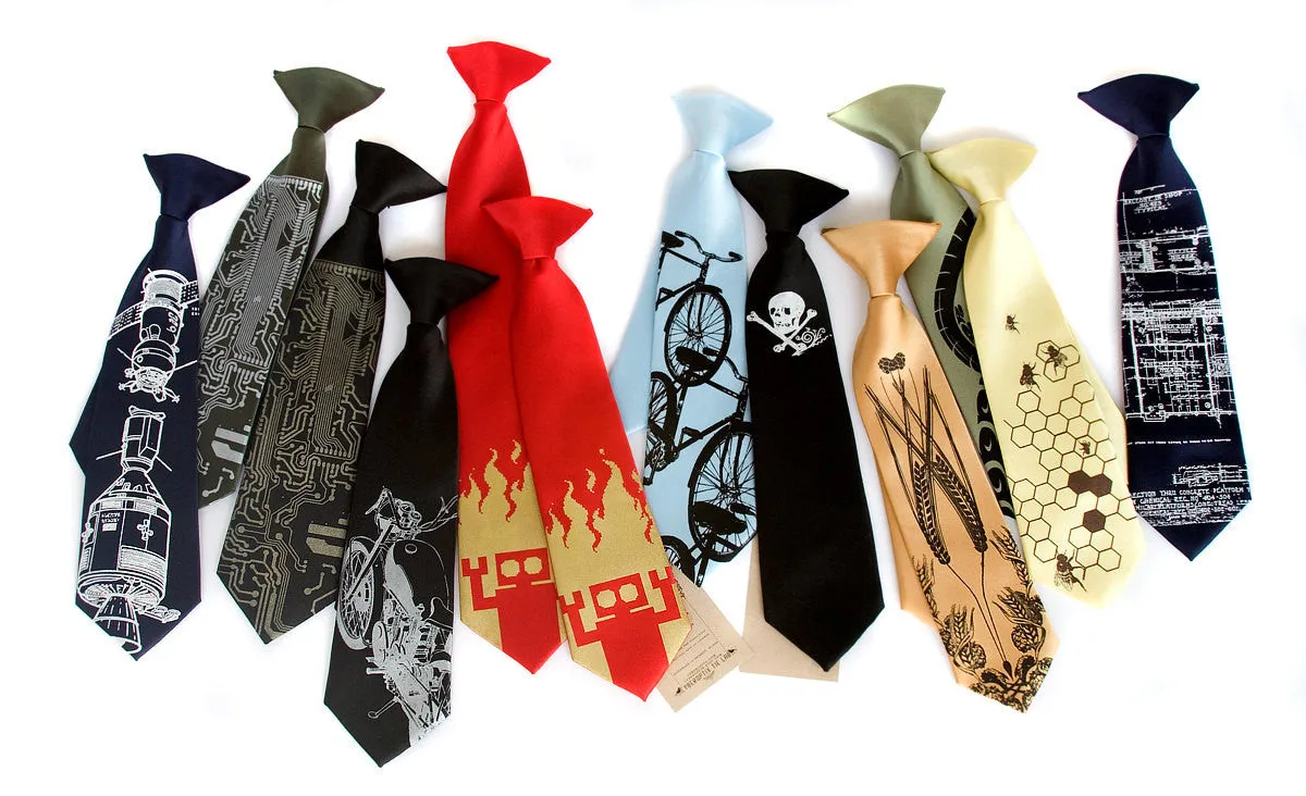 Circuit Board kids tie. Boys clip-on necktie