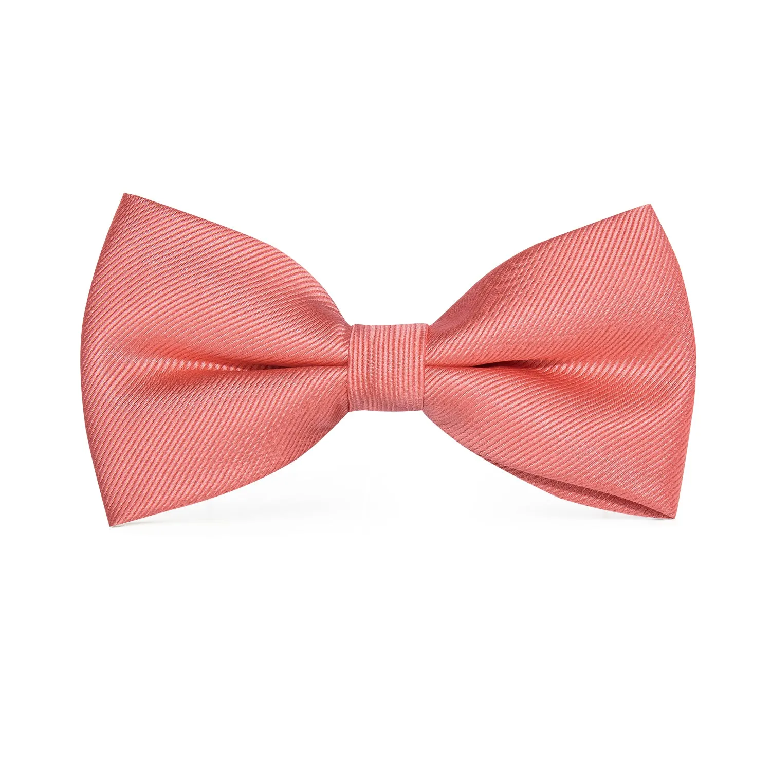 Coral Solid Pre-tied Bow Tie Hanky Cufflinks Pin Set