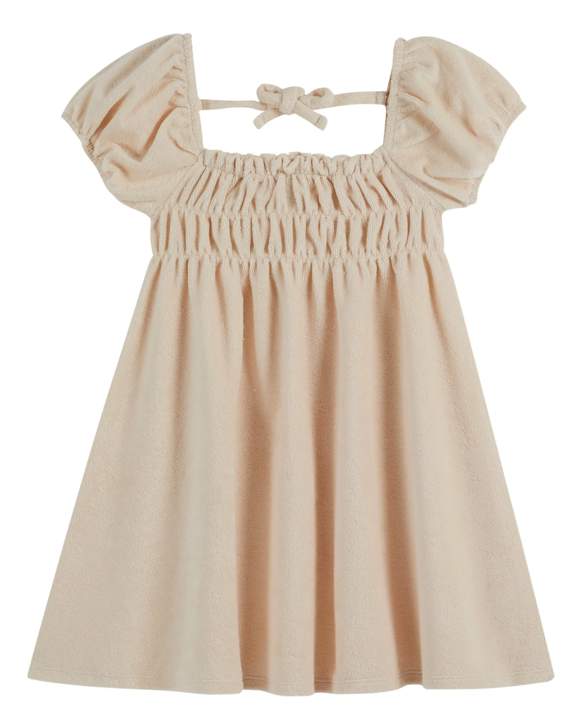 Cream Smocked Terry Dress