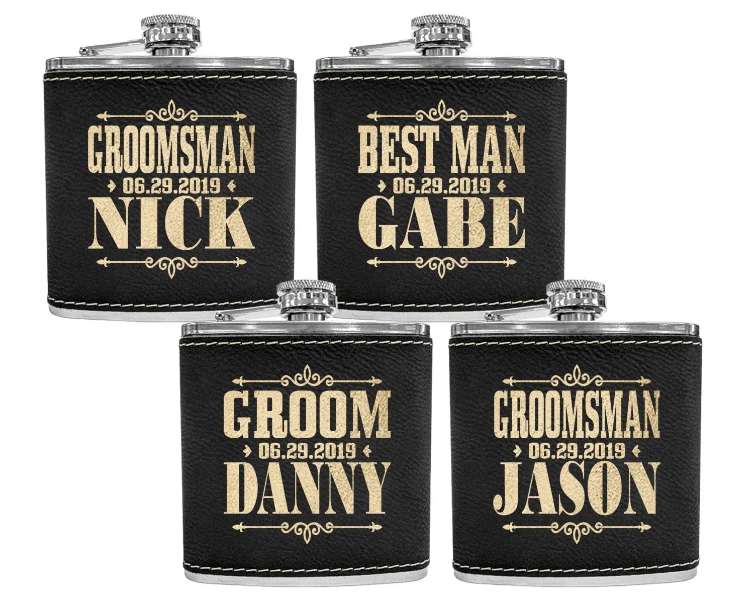 Custom Flask for Mens Birthday Idea Womens Bride Tribe Personalized Gifts Wedding Groomsmen Best Man Gold Engraved Father Mans Gift Leather