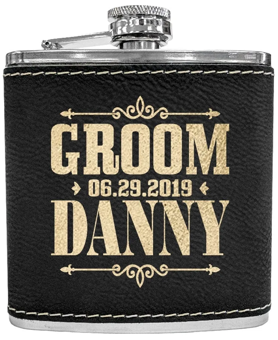 Custom Flask for Mens Birthday Idea Womens Bride Tribe Personalized Gifts Wedding Groomsmen Best Man Gold Engraved Father Mans Gift Leather