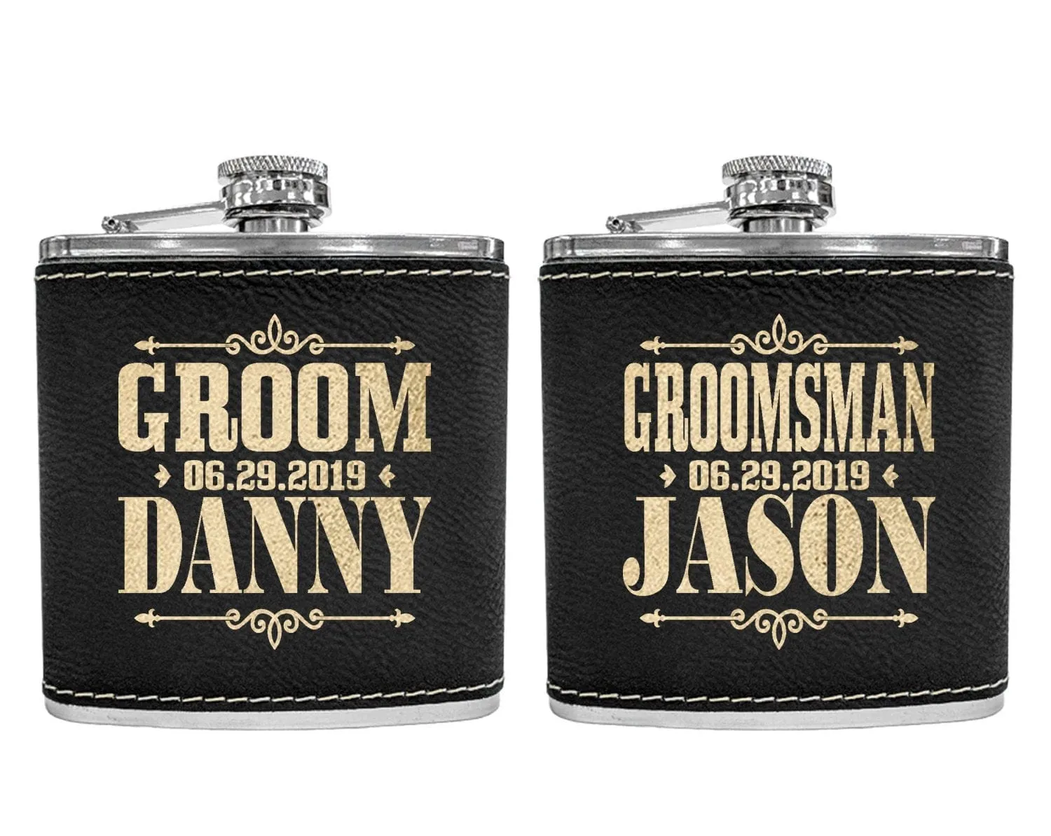 Custom Flask for Mens Birthday Idea Womens Bride Tribe Personalized Gifts Wedding Groomsmen Best Man Gold Engraved Father Mans Gift Leather