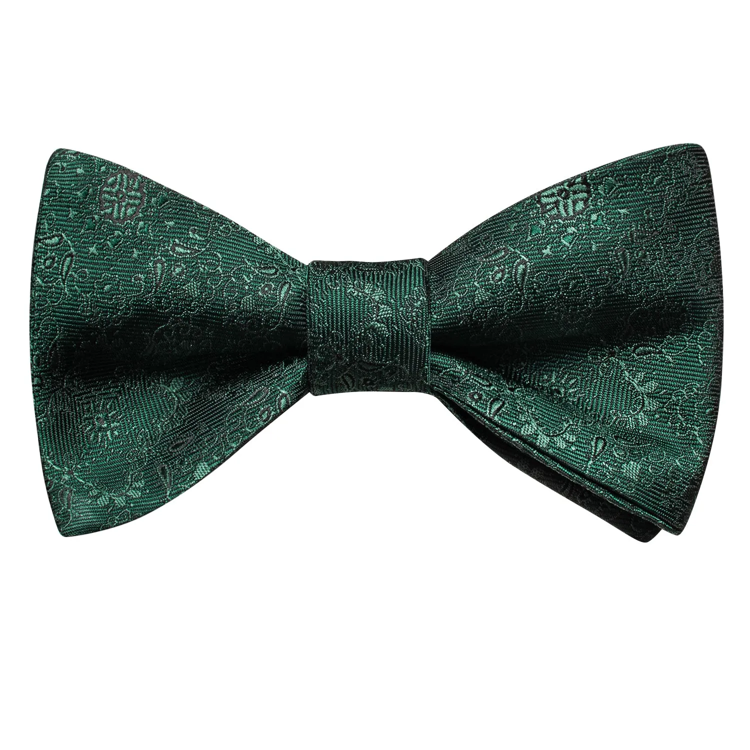 Dark Green Floral Pre-tied Bow Tie Hanky Cufflinks Set