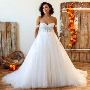 Designer Lace Illusion Corset Off-shoulder Ball Gown Wedding Dress