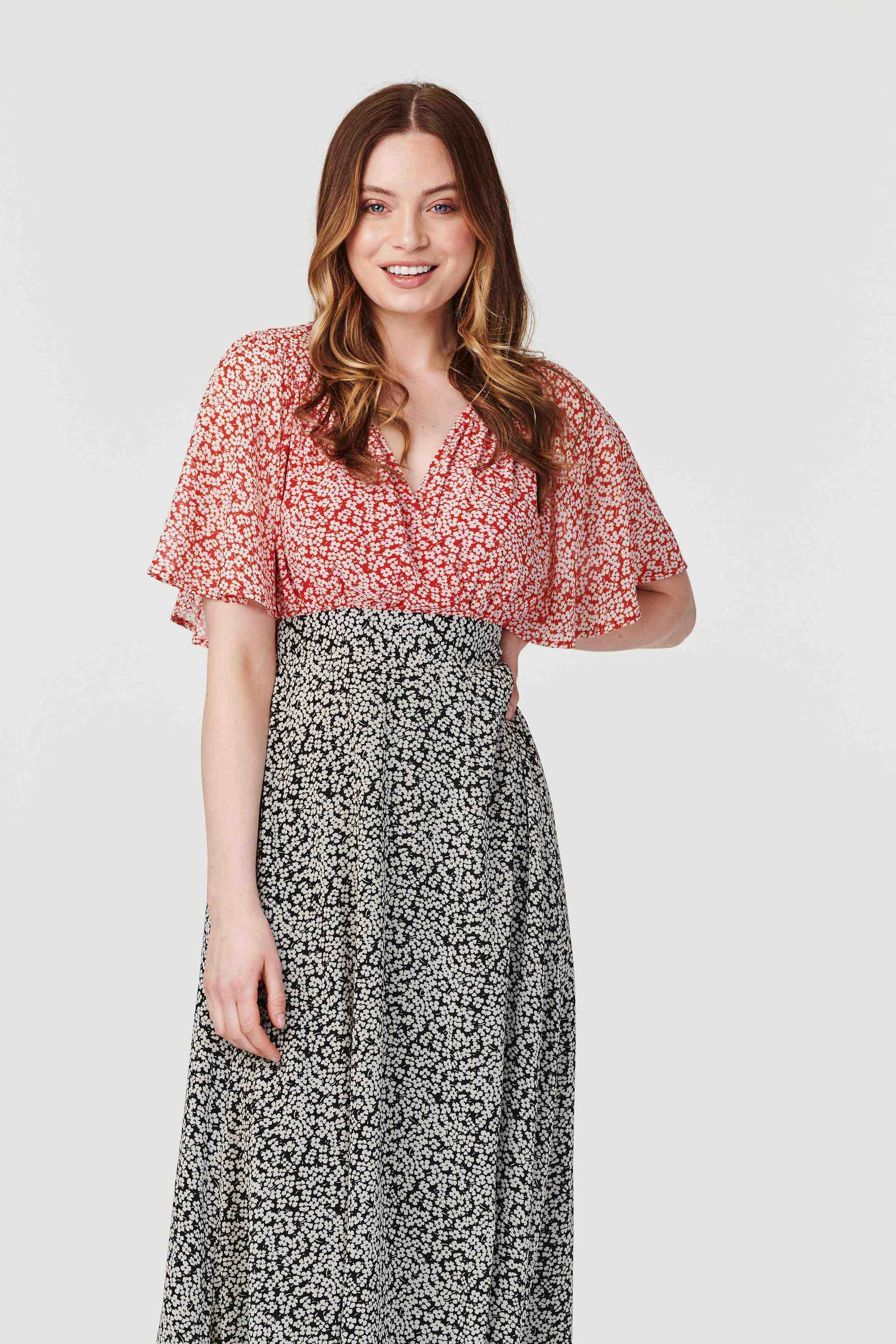 Ditsy Floral Flared Sleeve Maxi Dress