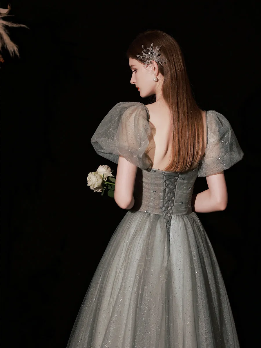 Glitter Dark Grey Princess Ball Gown Prom Dress