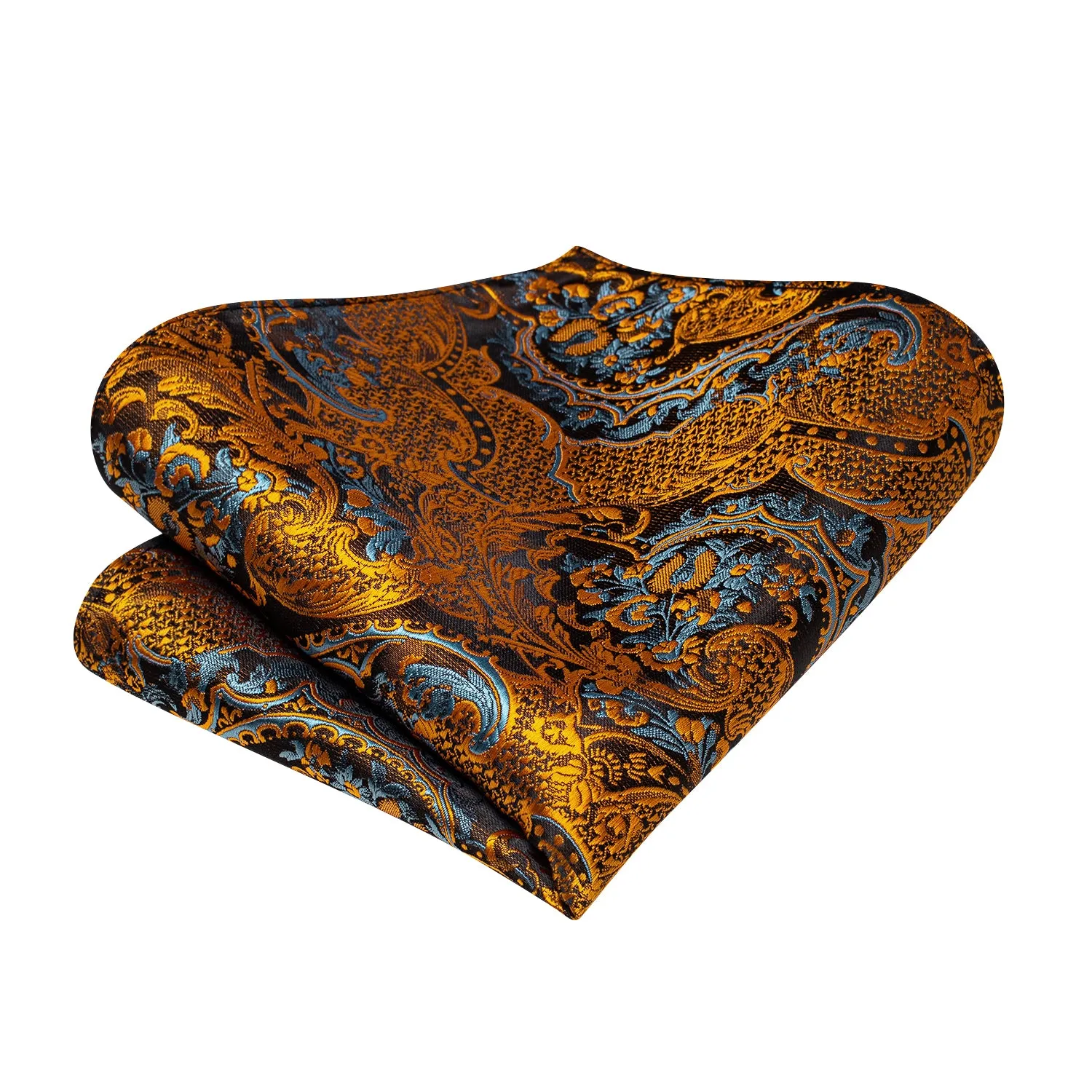 Gold Brown Paisley Pre-tied Bow Tie Hanky Cufflinks Set