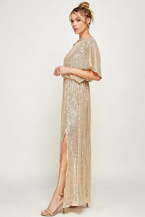 Gold Sequin Holiday Maxi Dress