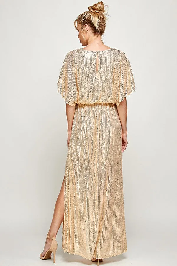 Gold Sequin Holiday Maxi Dress