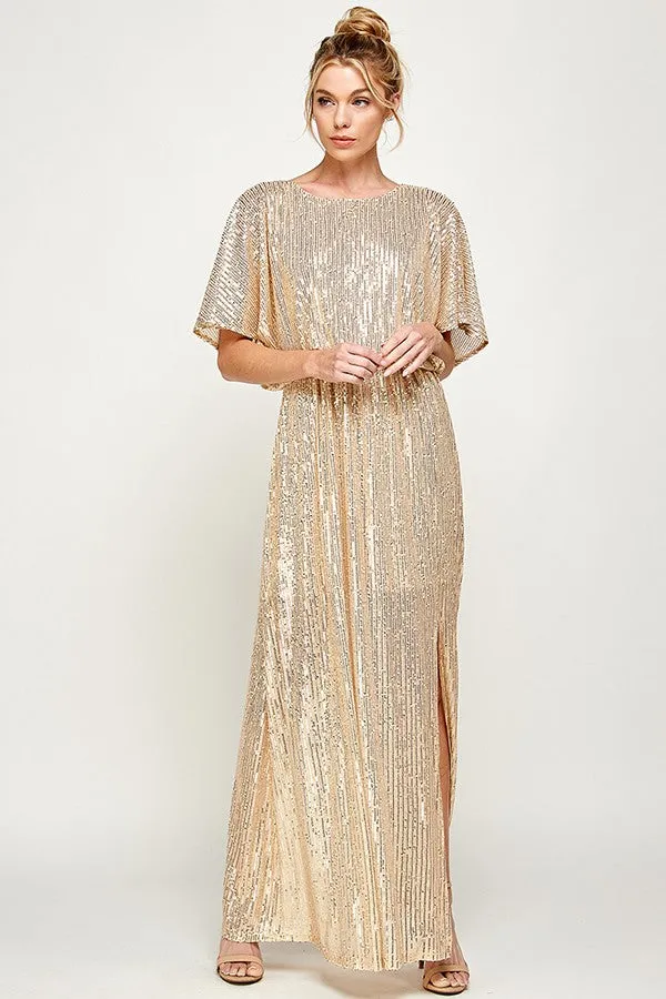 Gold Sequin Holiday Maxi Dress