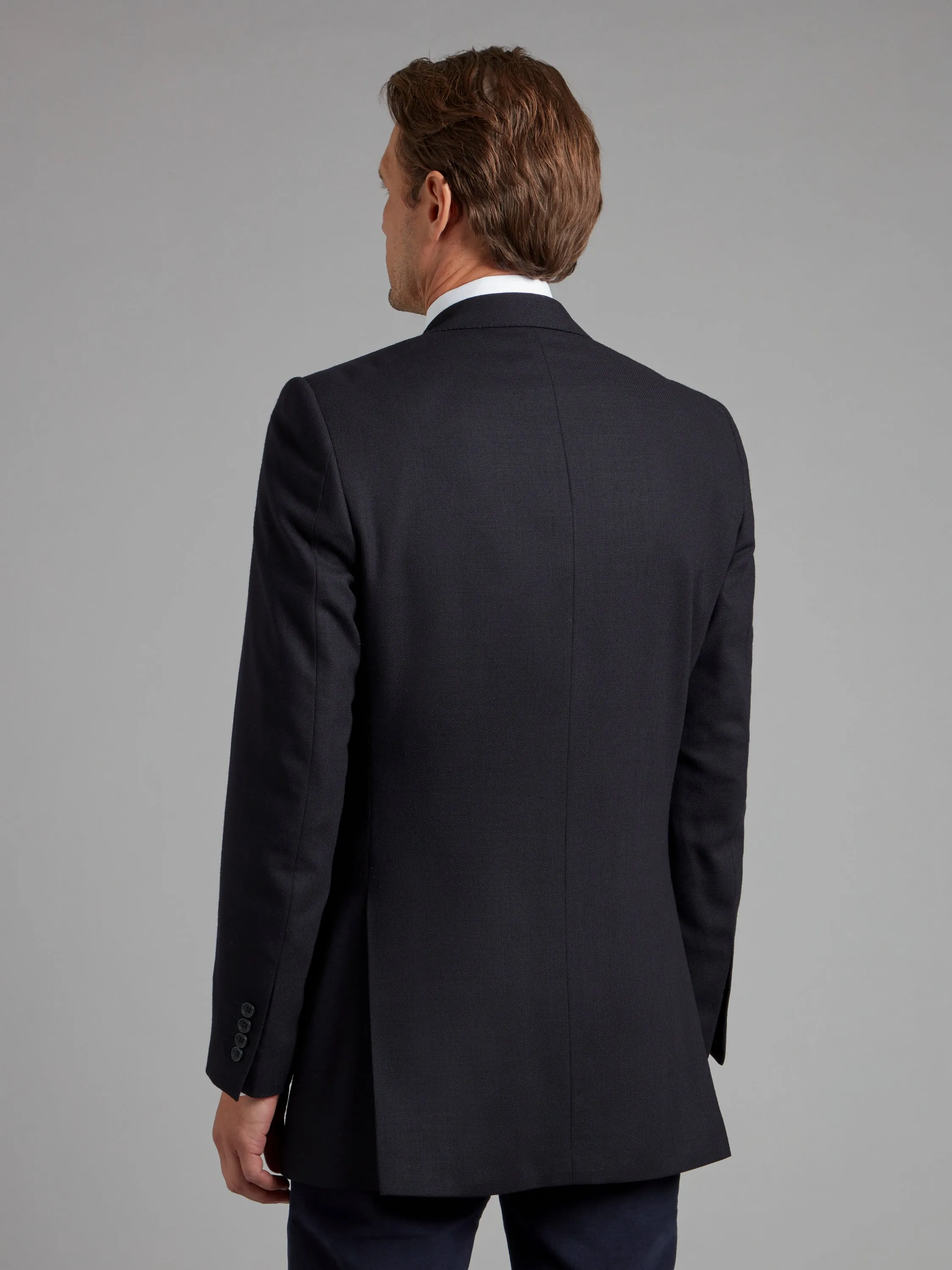 Hopsack Single Breasted Blazer - Navy