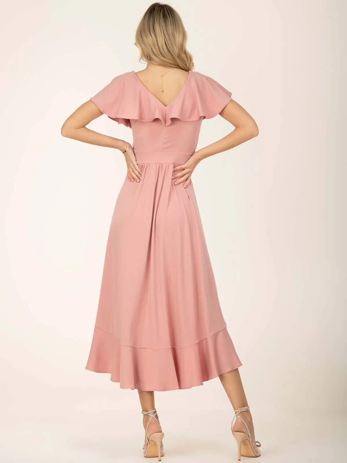 Jolie Moi Alleigh Frill Maxi Dress, Dusty Pink