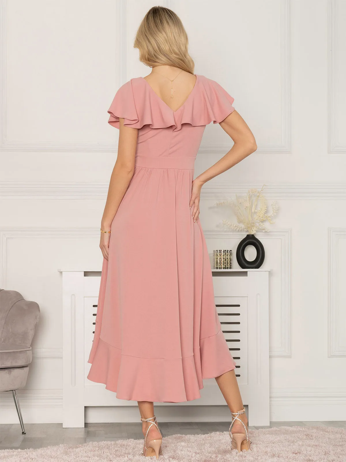 Jolie Moi Alleigh Frill Maxi Dress, Dusty Pink