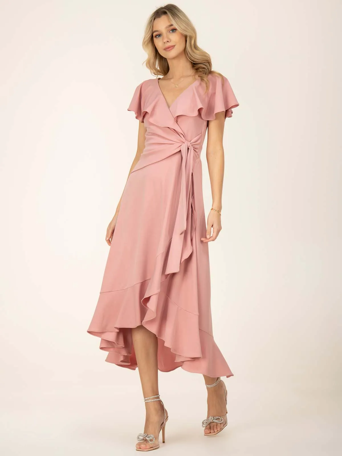 Jolie Moi Alleigh Frill Maxi Dress, Dusty Pink