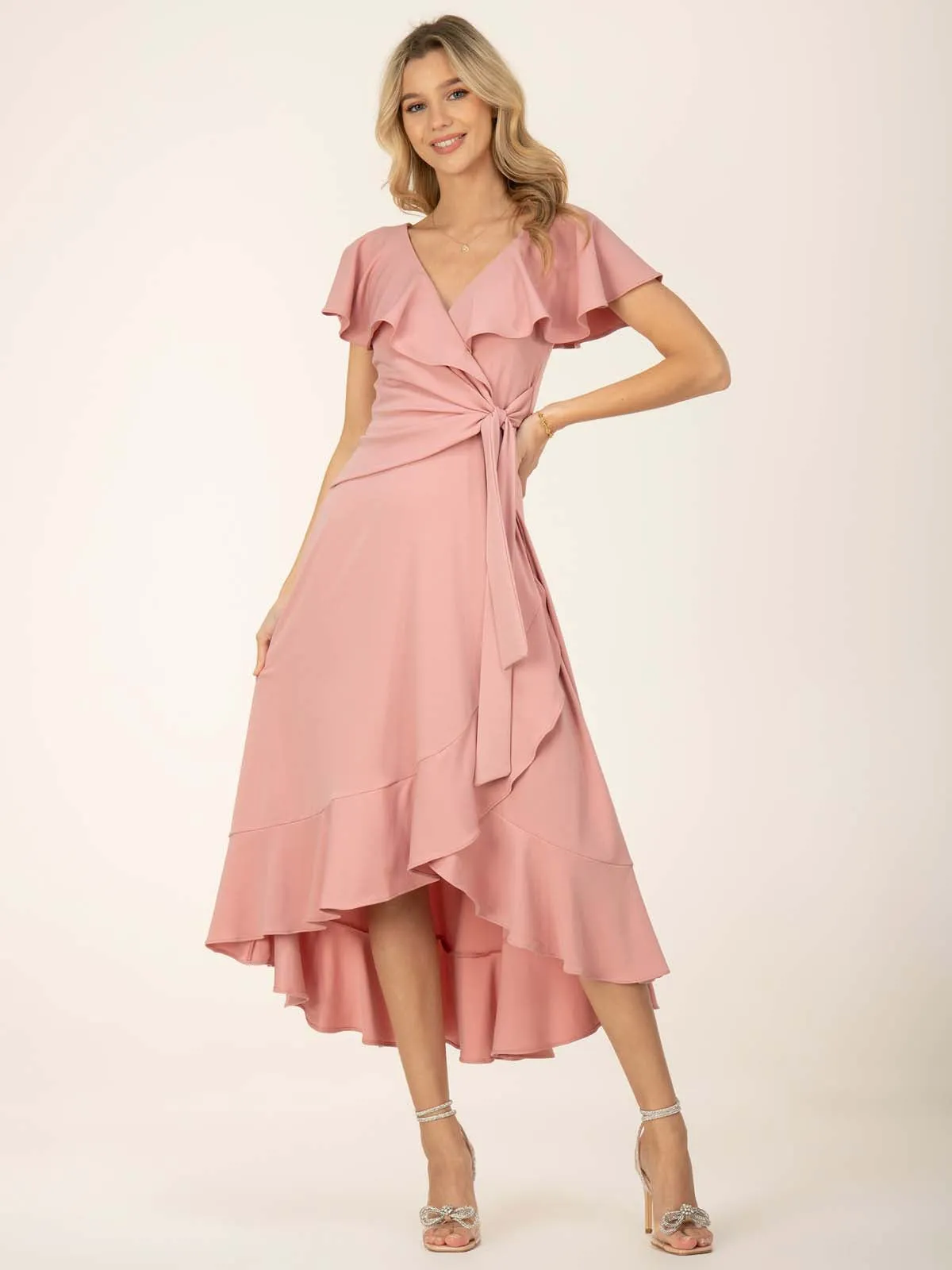 Jolie Moi Alleigh Frill Maxi Dress, Dusty Pink