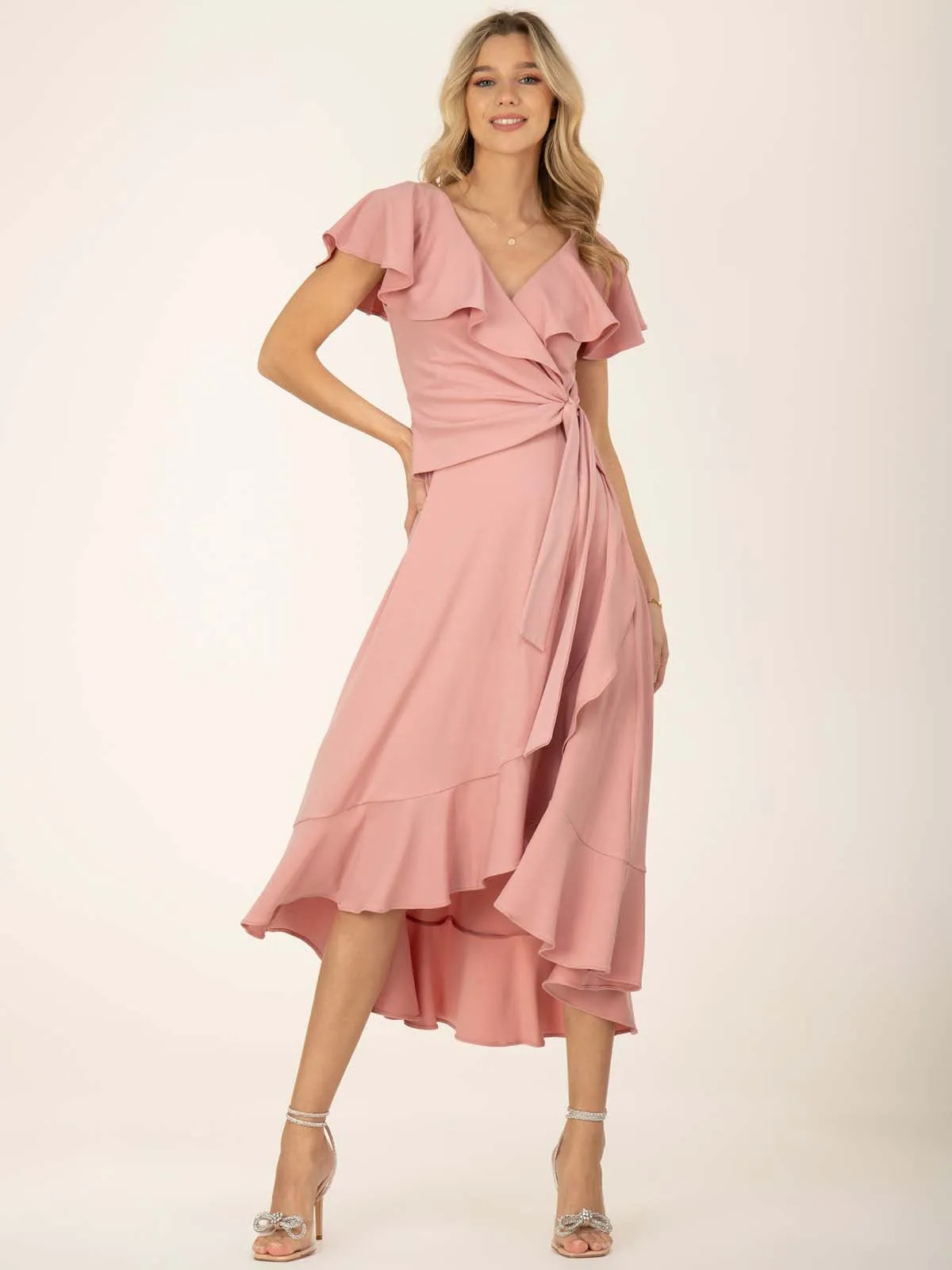 Jolie Moi Alleigh Frill Maxi Dress, Dusty Pink