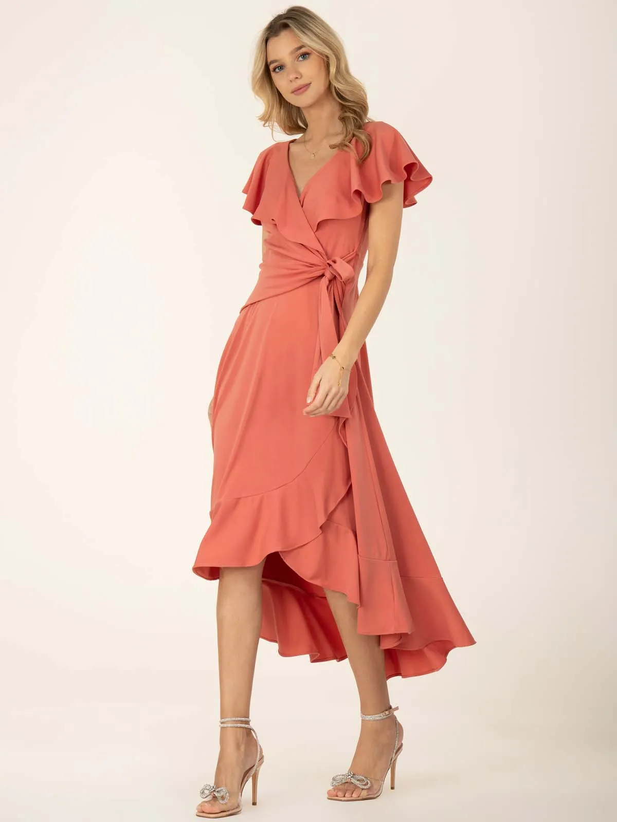 Jolie Moi Alleigh Frill Maxi Dress, Rusty Red