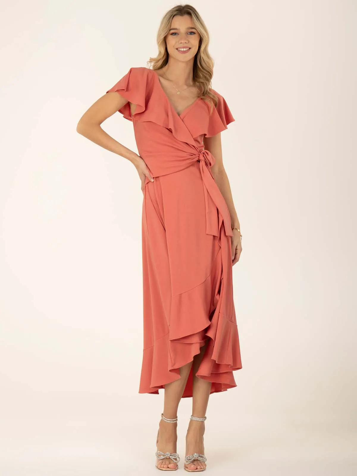 Jolie Moi Alleigh Frill Maxi Dress, Rusty Red