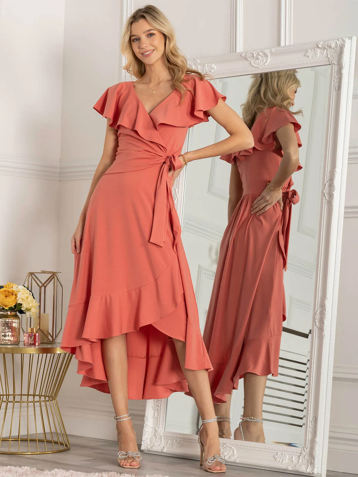 Jolie Moi Alleigh Frill Maxi Dress, Rusty Red