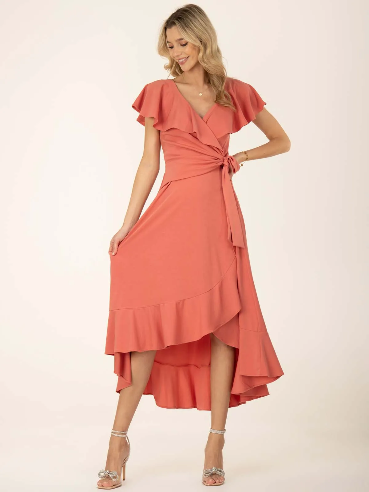 Jolie Moi Alleigh Frill Maxi Dress, Rusty Red