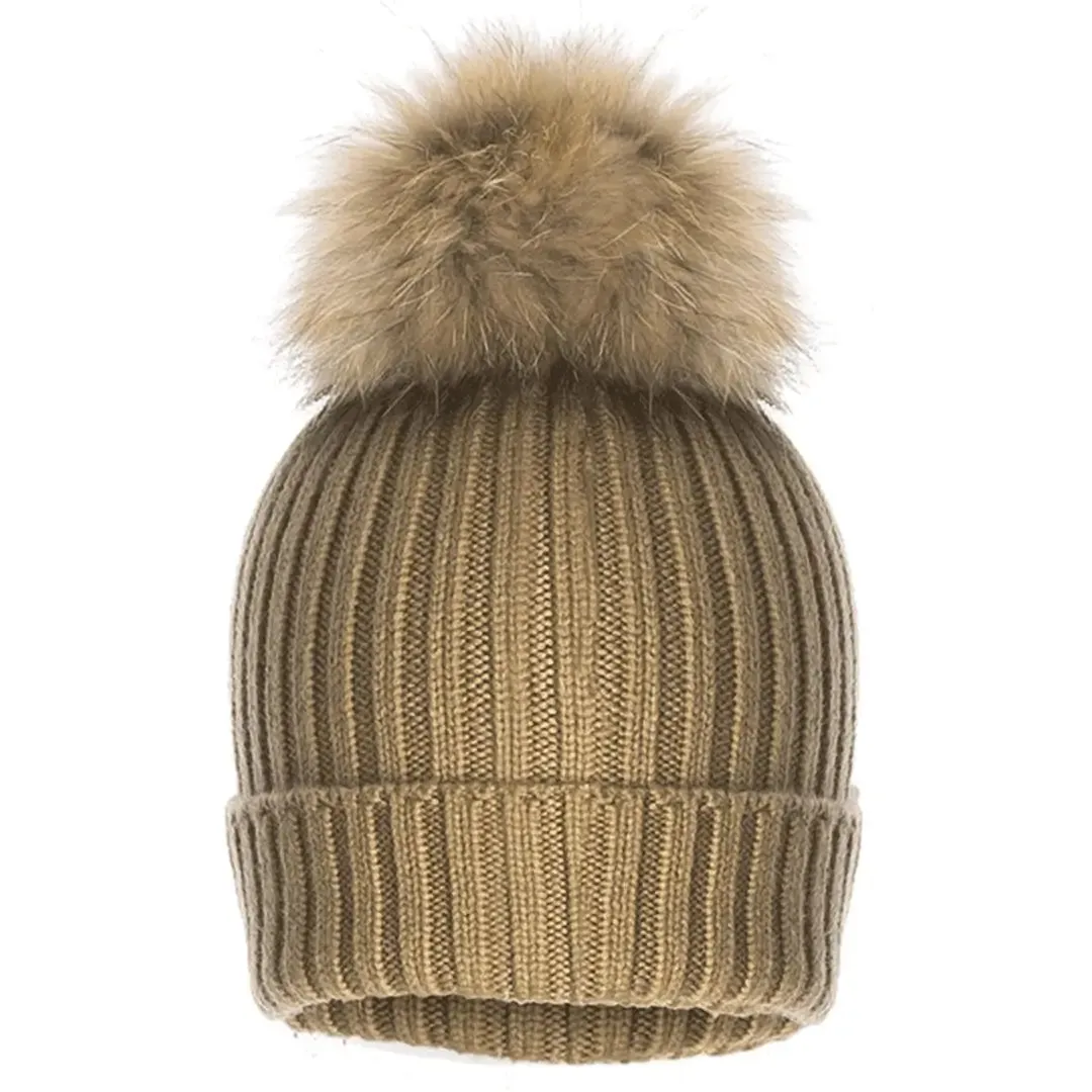 Knitted Fur Pom Pom Hat Mocha by Jayley