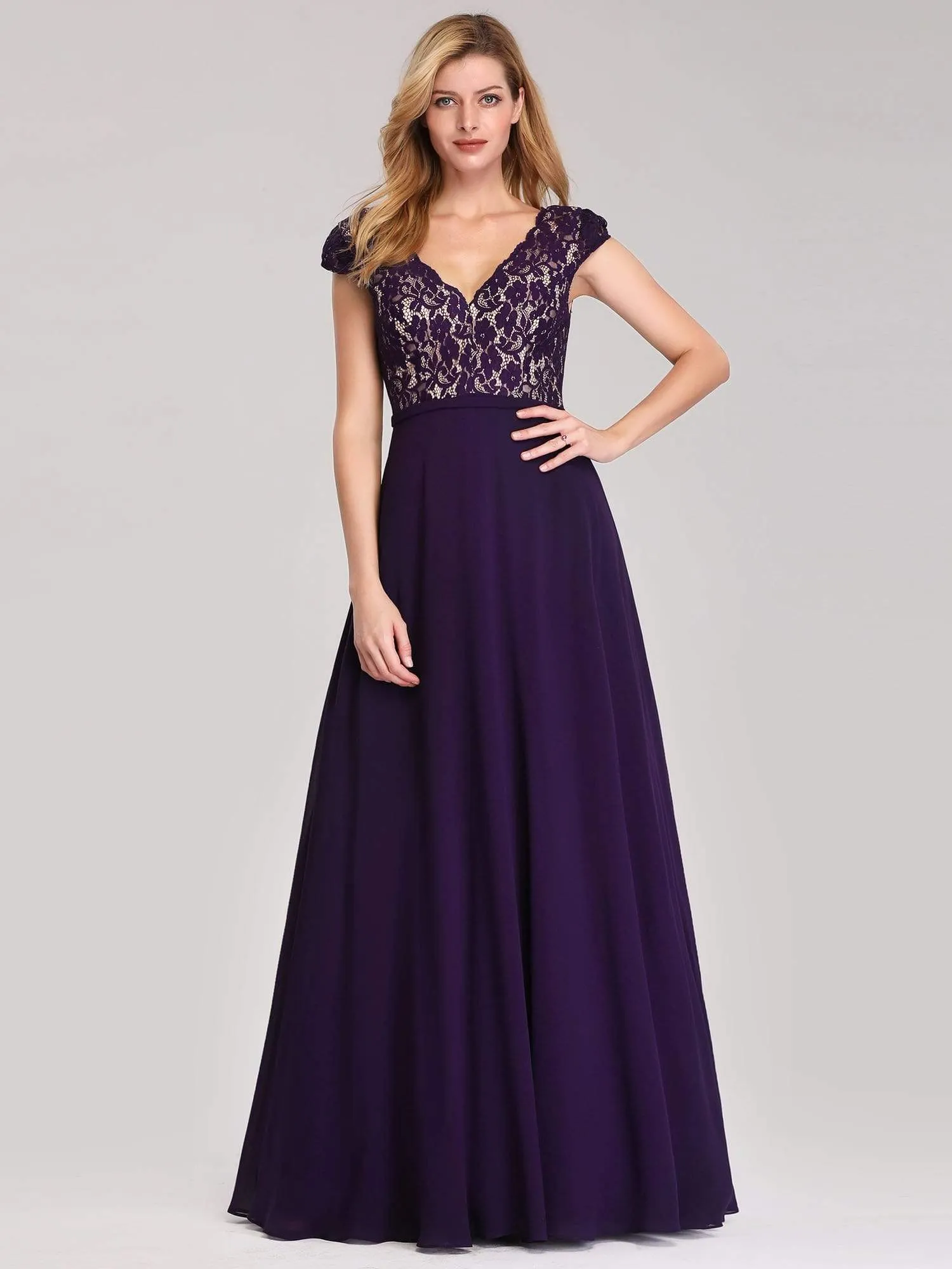 Lace Cap Sleeves Maxi Long Evening Dress for Women