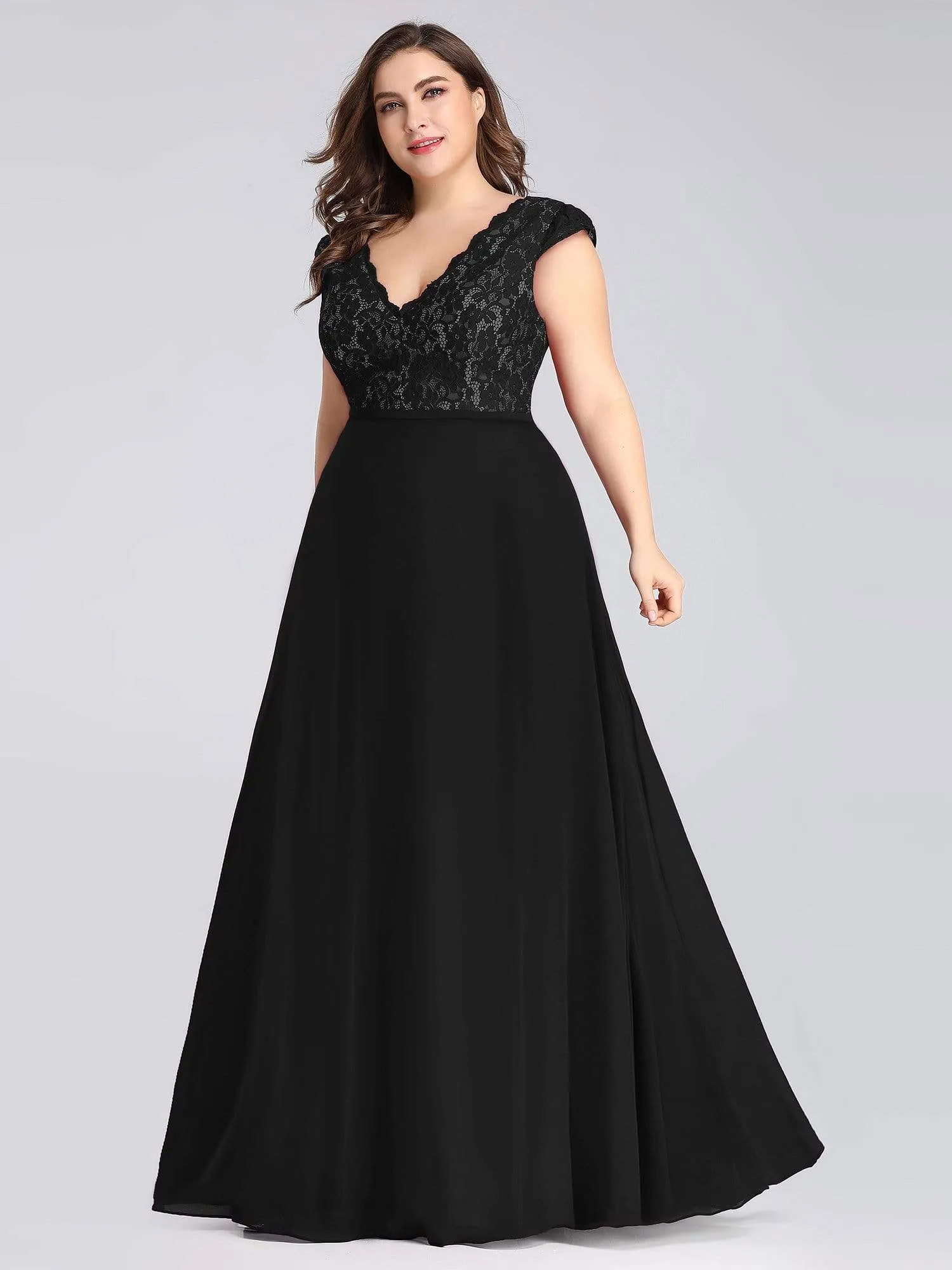 Lace Cap Sleeves Maxi Long Evening Dress for Women