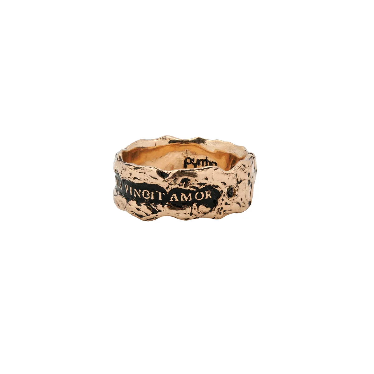 Love Conquers All Wide 14K Gold Stone Set Textured Band Ring