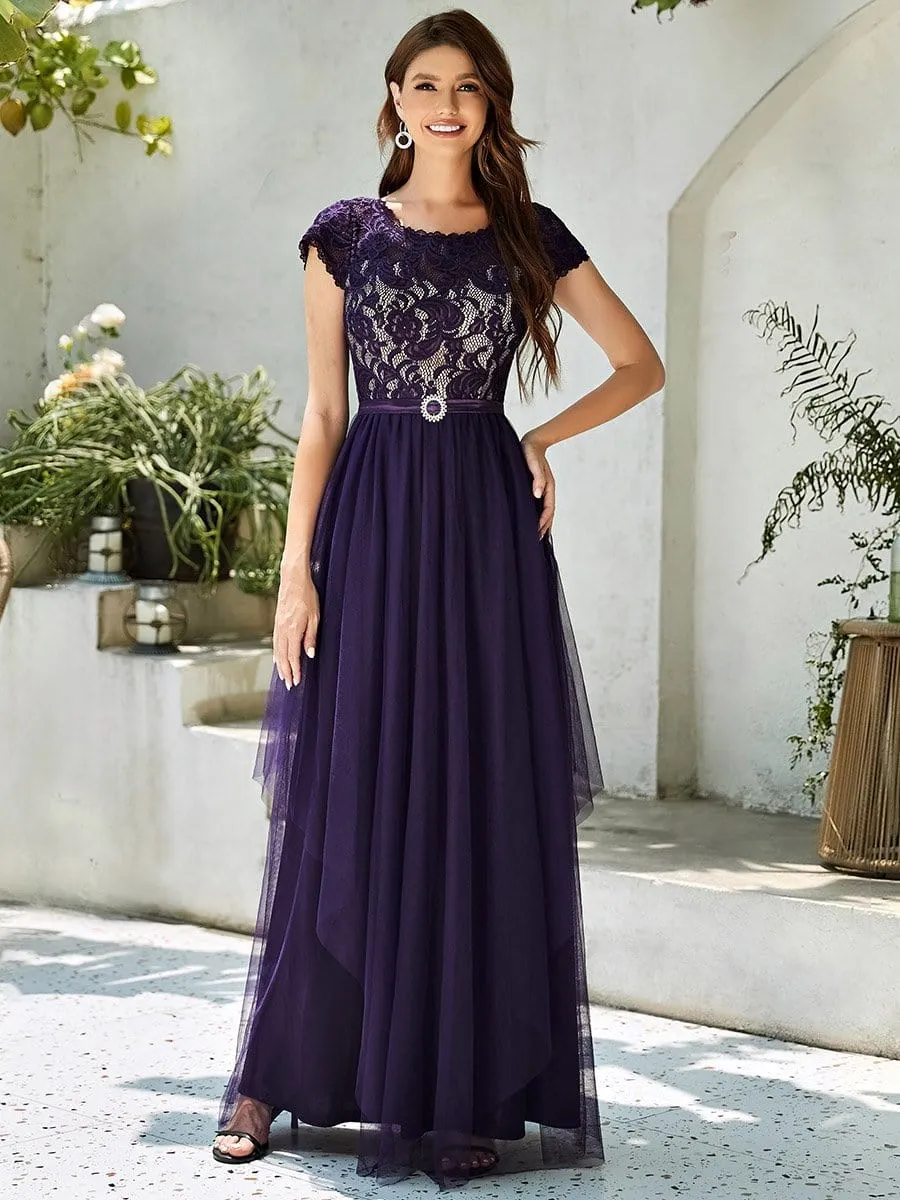 Mature Short Sleeve Lace Floor-Length Mother of the Bride Dress