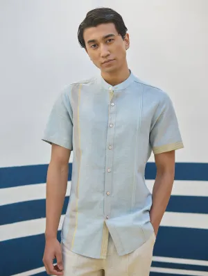 Niko Border Linen Shirt - Sky