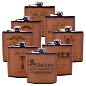 Personalized Engraved Leather 6oz Hip Flask