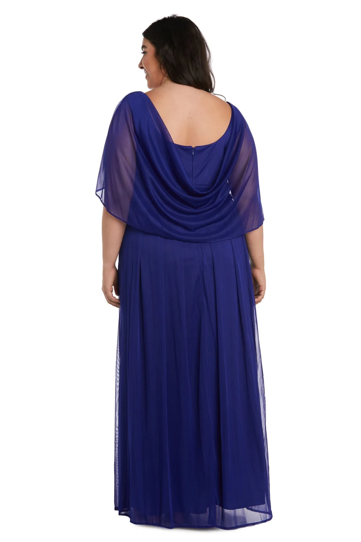 Plus Size Women's Pleated Skirt Dress with Chiffon Draped Sleeves