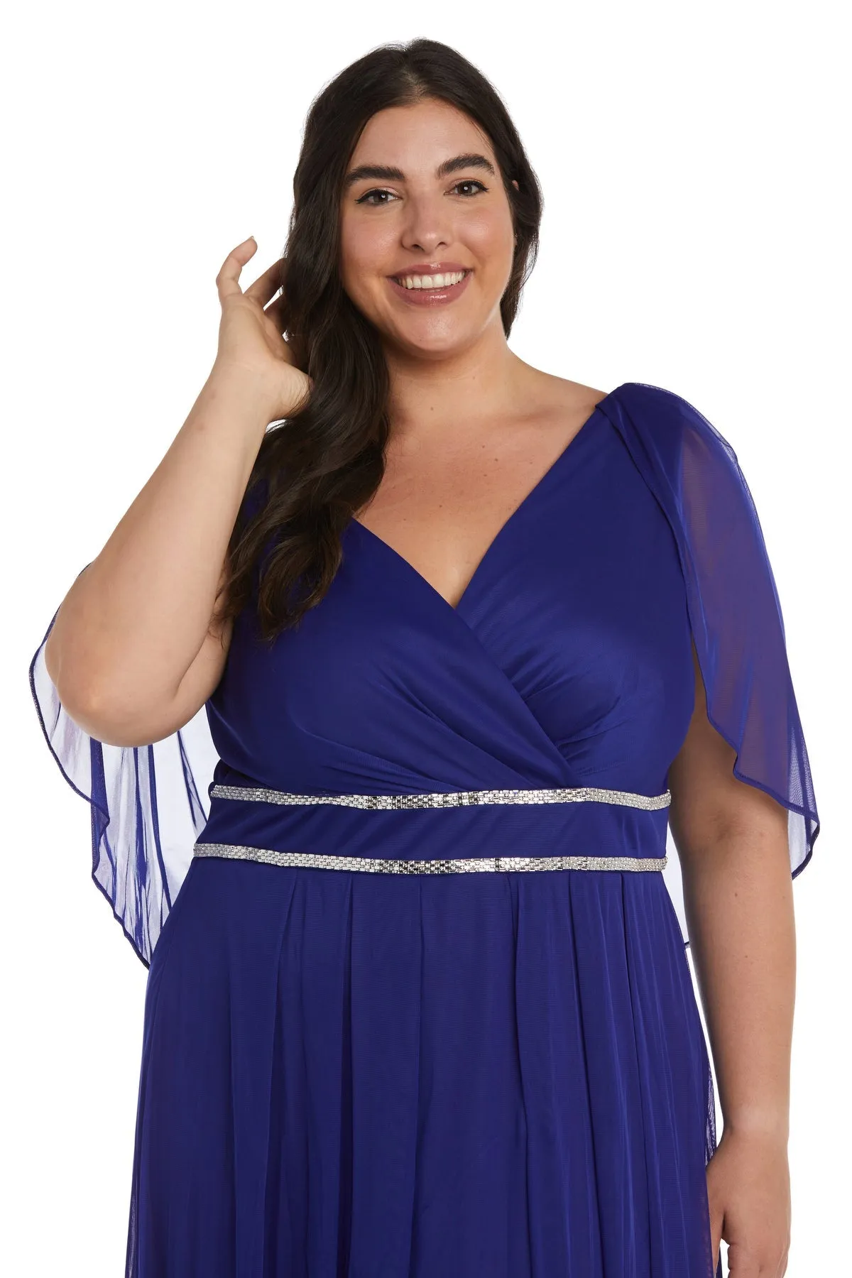 Plus Size Women's Pleated Skirt Dress with Chiffon Draped Sleeves