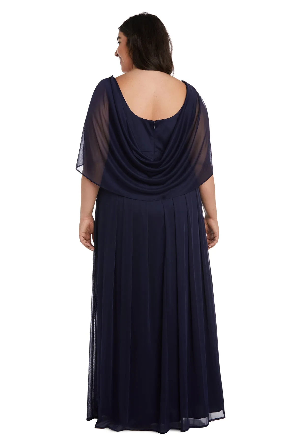 Plus Size Women's Pleated Skirt Dress with Chiffon Draped Sleeves