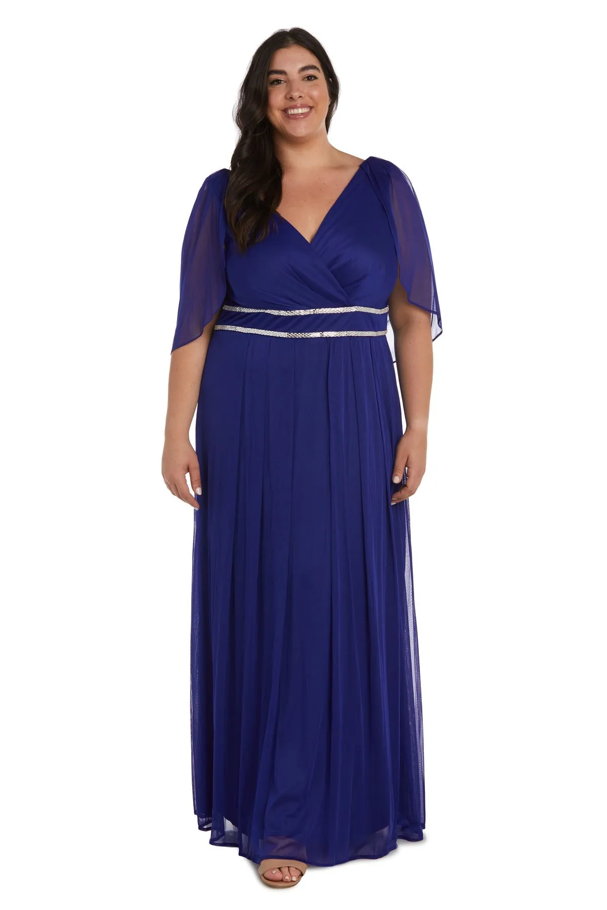 Plus Size Women's Pleated Skirt Dress with Chiffon Draped Sleeves