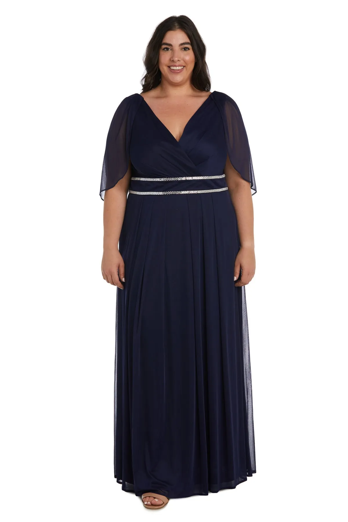 Plus Size Women's Pleated Skirt Dress with Chiffon Draped Sleeves