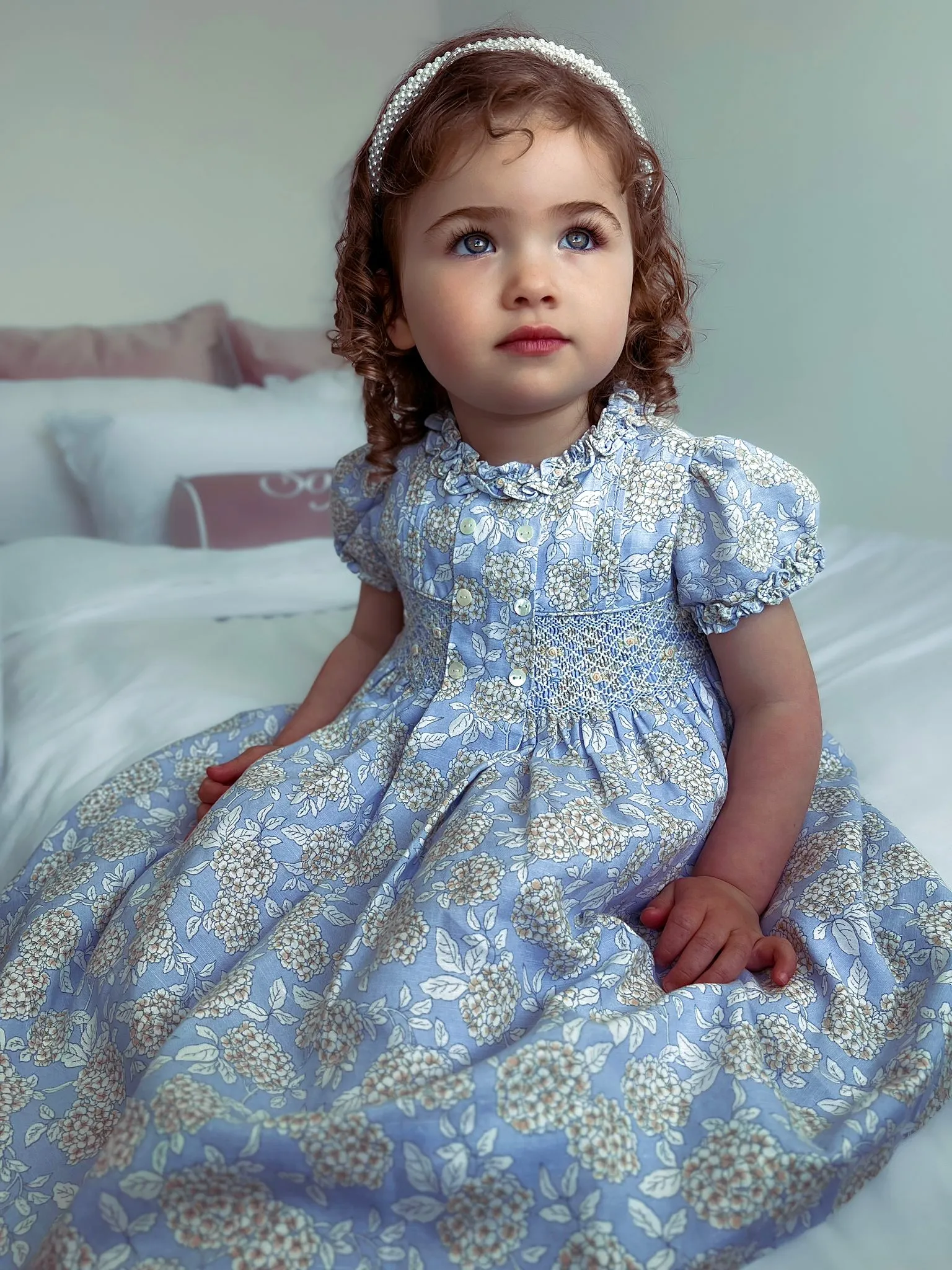 Sarah Louise Blue Hydrangea Smocked Dress