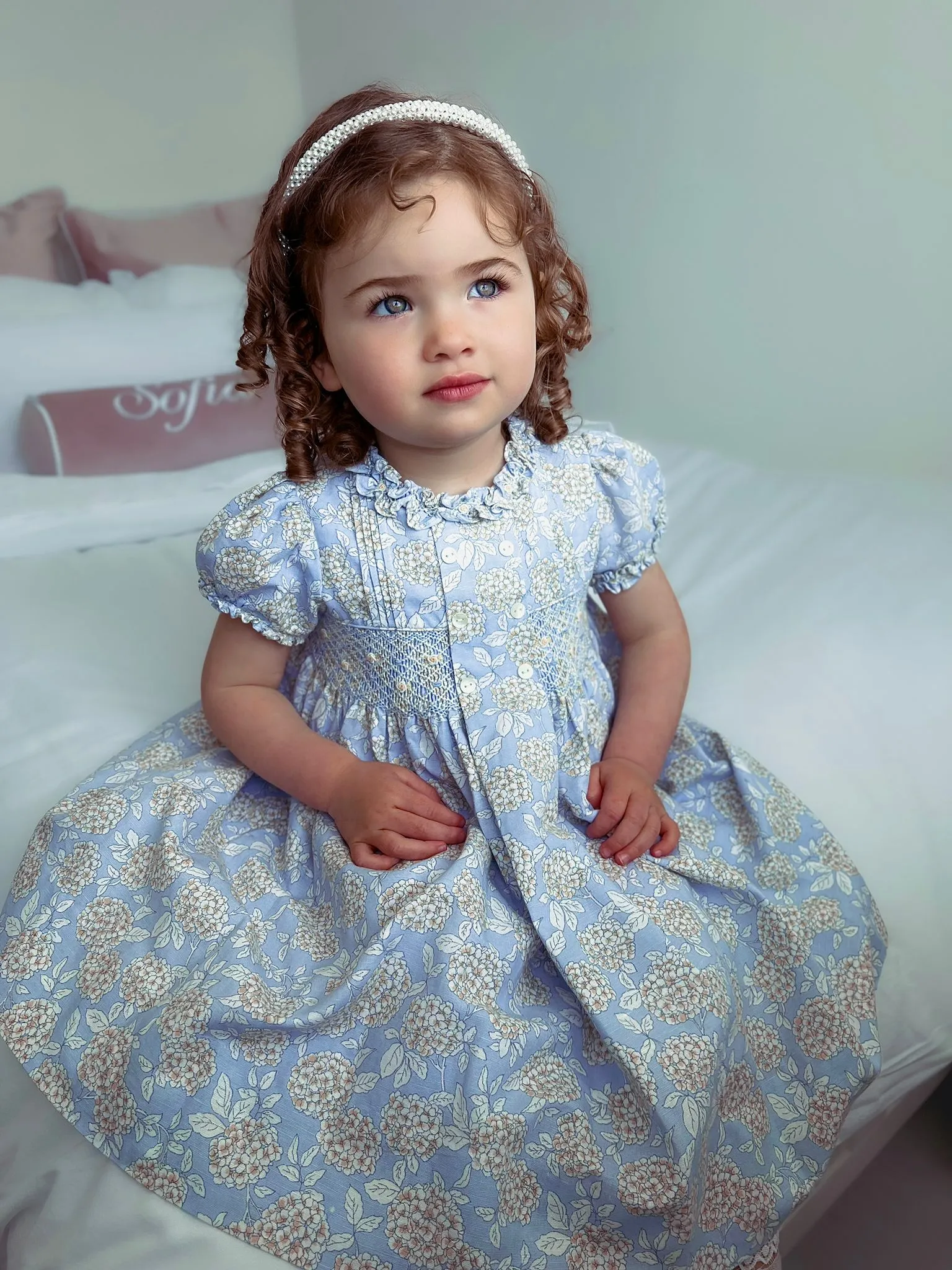 Sarah Louise Blue Hydrangea Smocked Dress