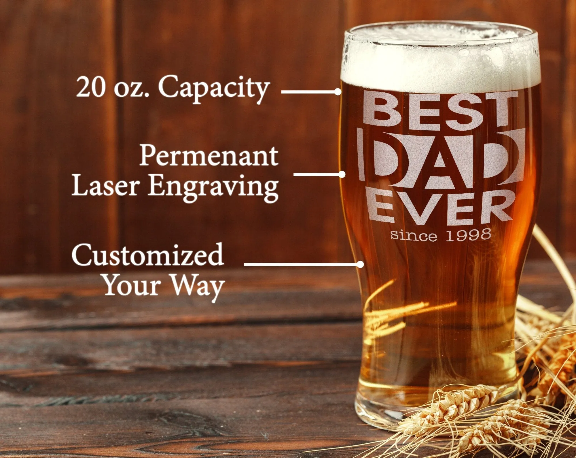 Single Beer Glass Best Dad Gifts Personalized New Dad Birthday Gift for Husband Grandpa Home Bar Brewer Decor Accessory for Him Boyfriend