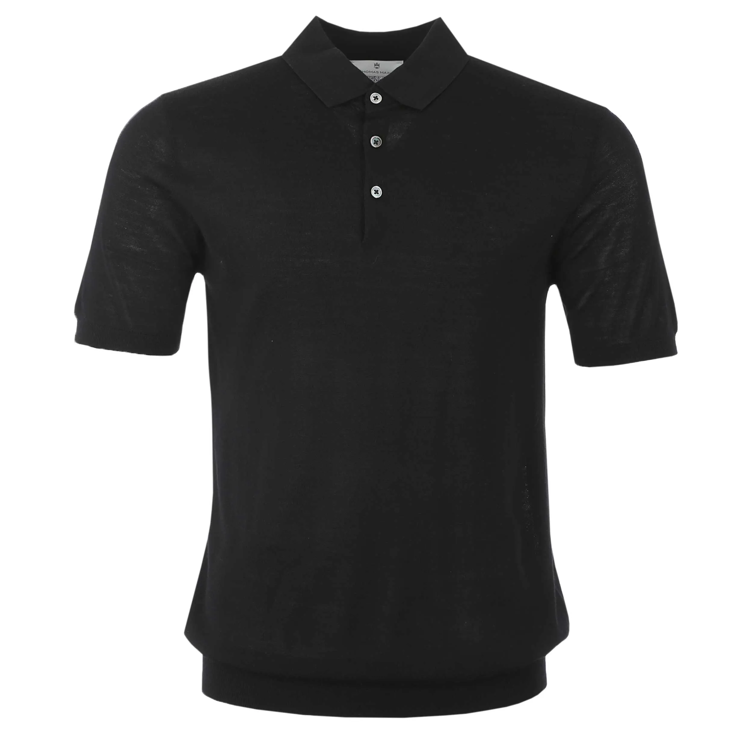 Thomas Maine 3 Button Knit Polo in Black